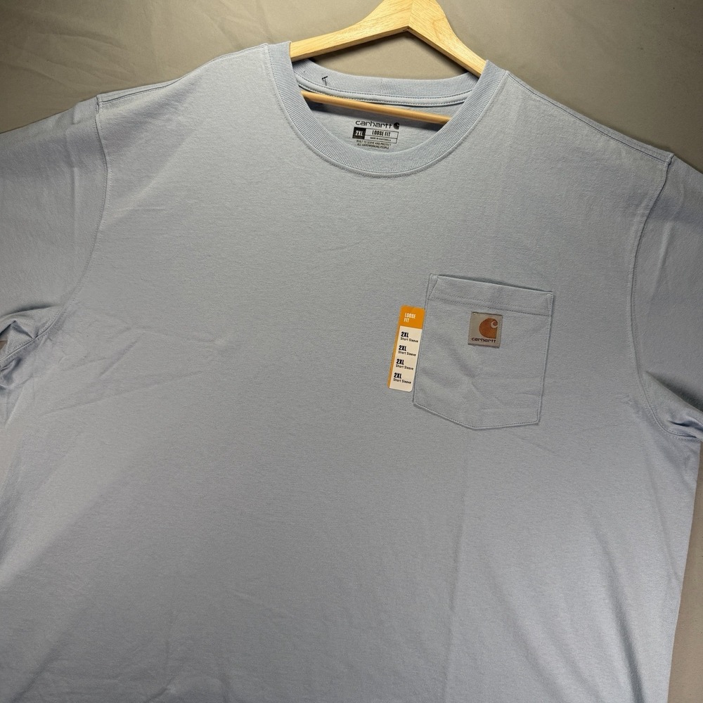 Carhartt Pocket T Shirt Mens 2XL Blue Short Sleeve Work Loose Fit Cotton NWT - Picture 2 of 9